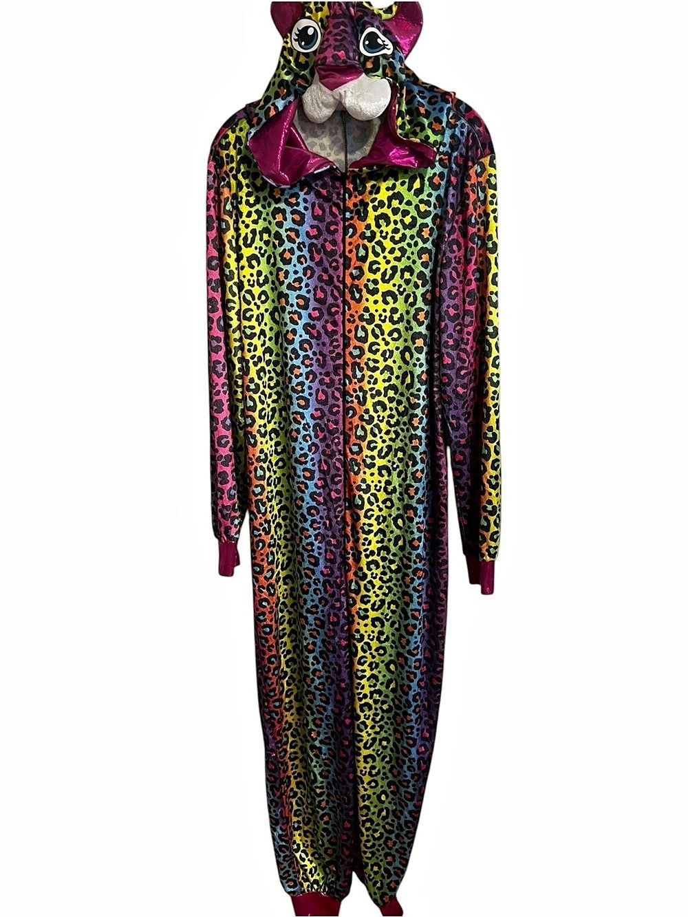 Rainbow Leopard Print Hooded Jumpsuit Romper